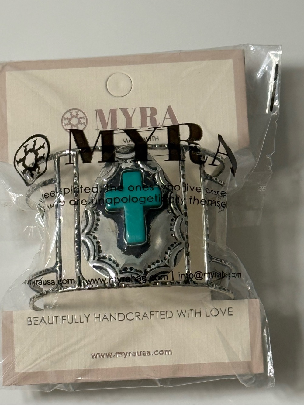Myra - Silver Cuff Bracelet with Turquoise Cross Accent